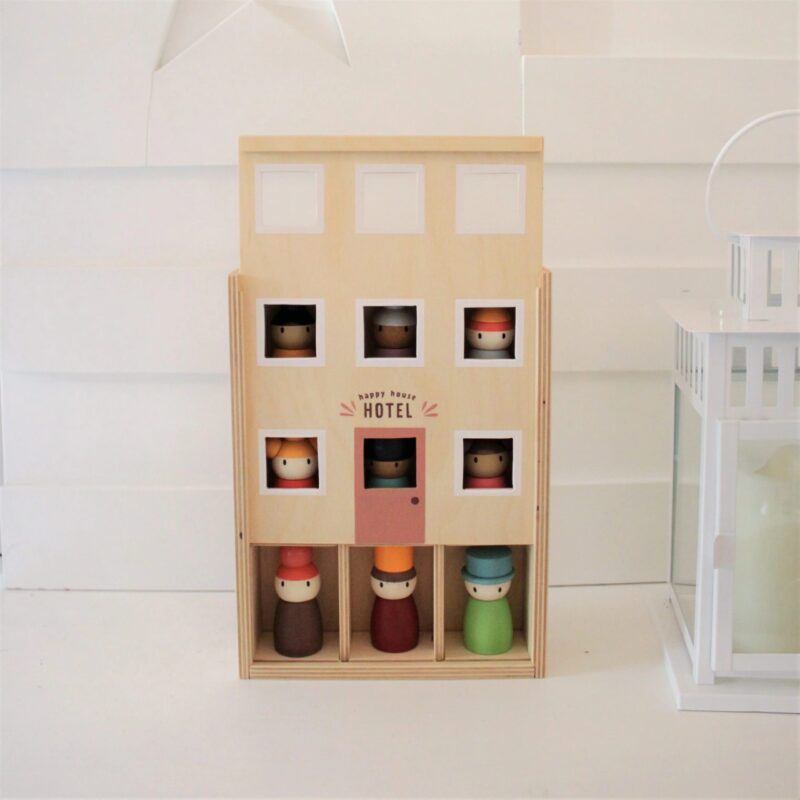 Zairam Happy Folk Peg Doll Hotel – Wooden Dollhouse Playset - Image 5