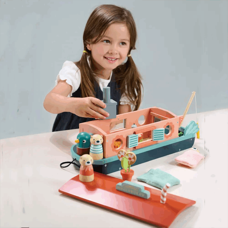 Zairam Little Otter Canal Boat – Classic Wooden Toy Boat - Image 9